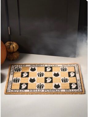 Hello Pumpkin Halloween Checkered Print